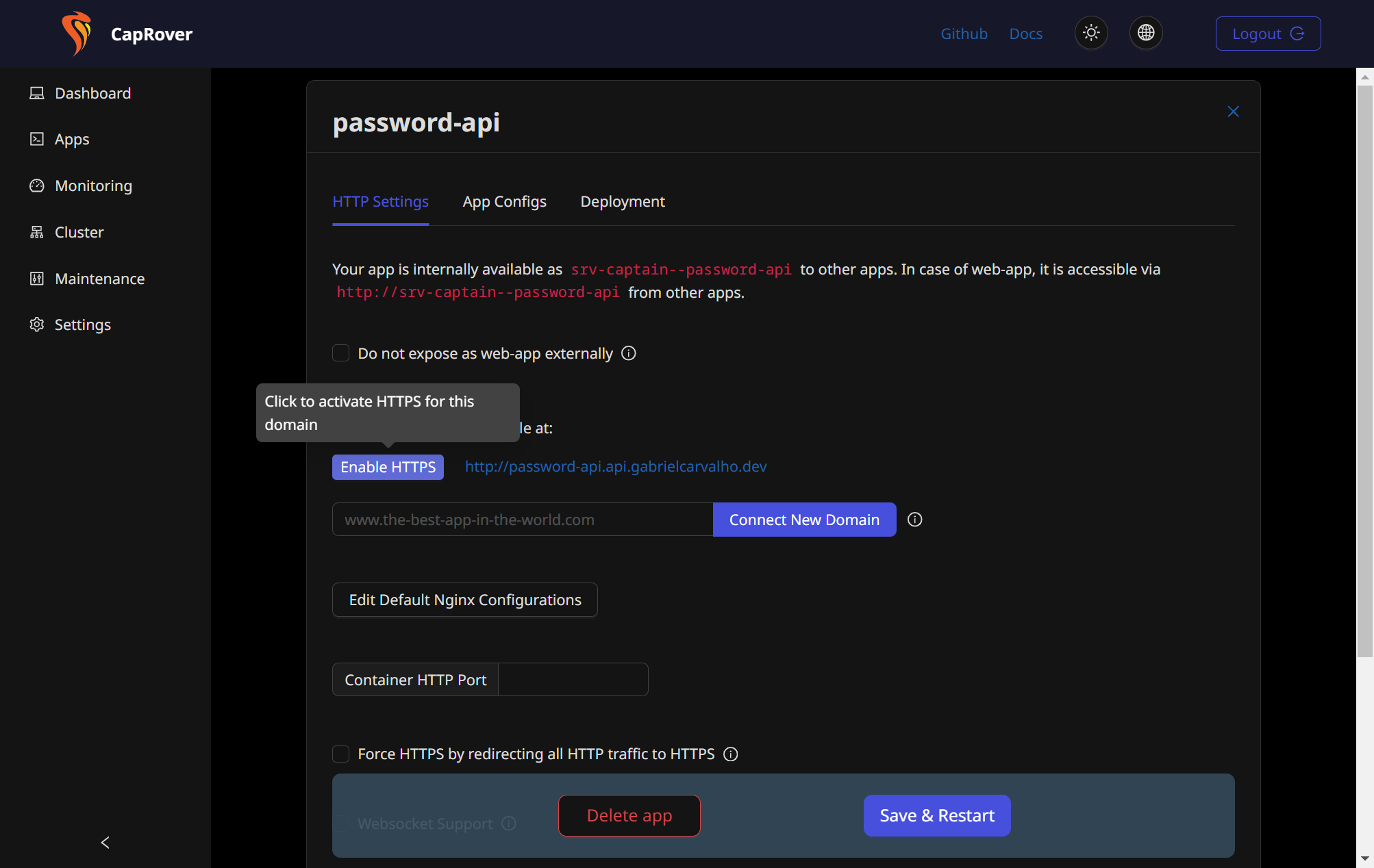 Click on Enable HTTPS