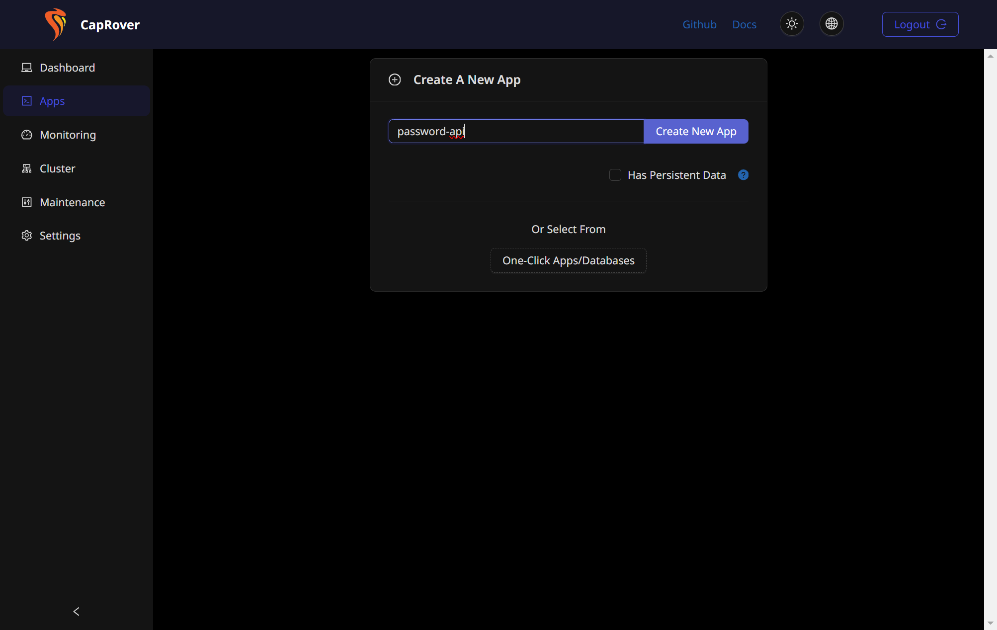 Click on Create New App