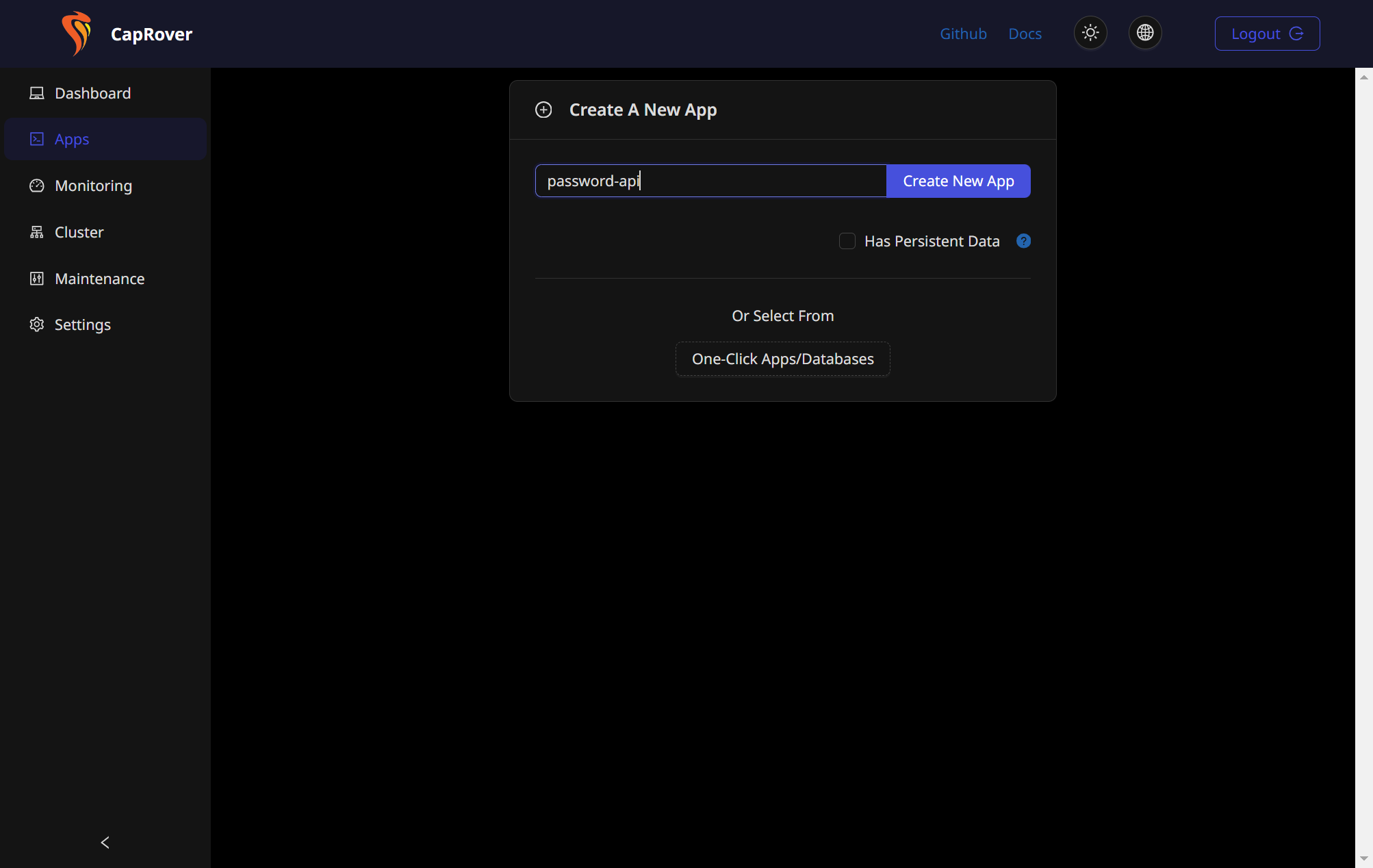 Type the name of you container. (And by default, the dns name of you app)