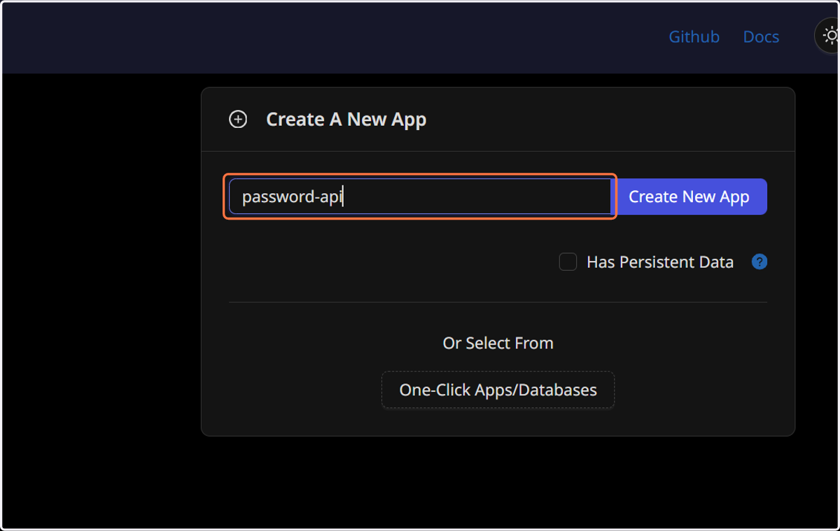 Type the name of you container. (And by default, the dns name of you app)