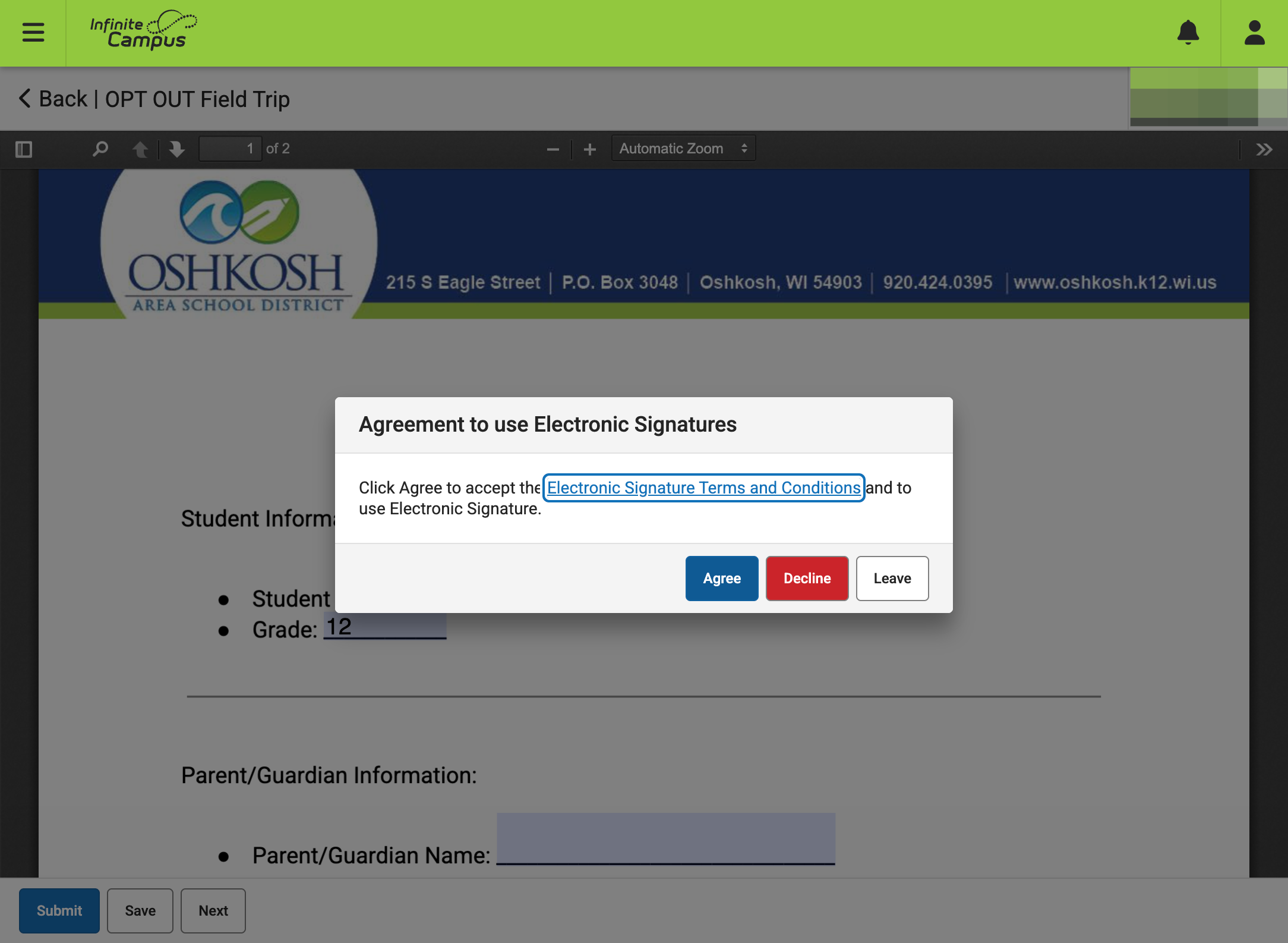 Click on Agree on Opt out Form
