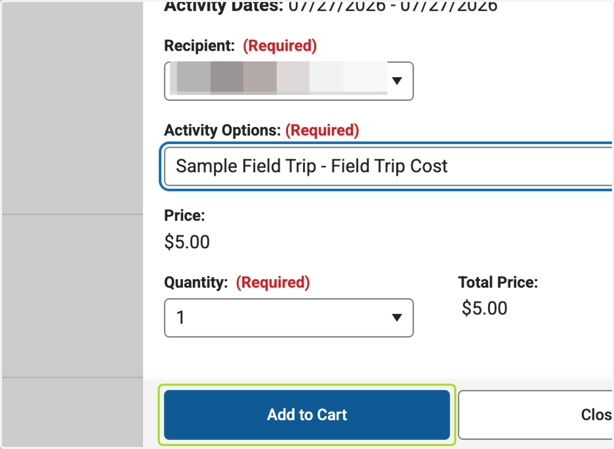 Click on Add to Cart if you are paying for the field trip