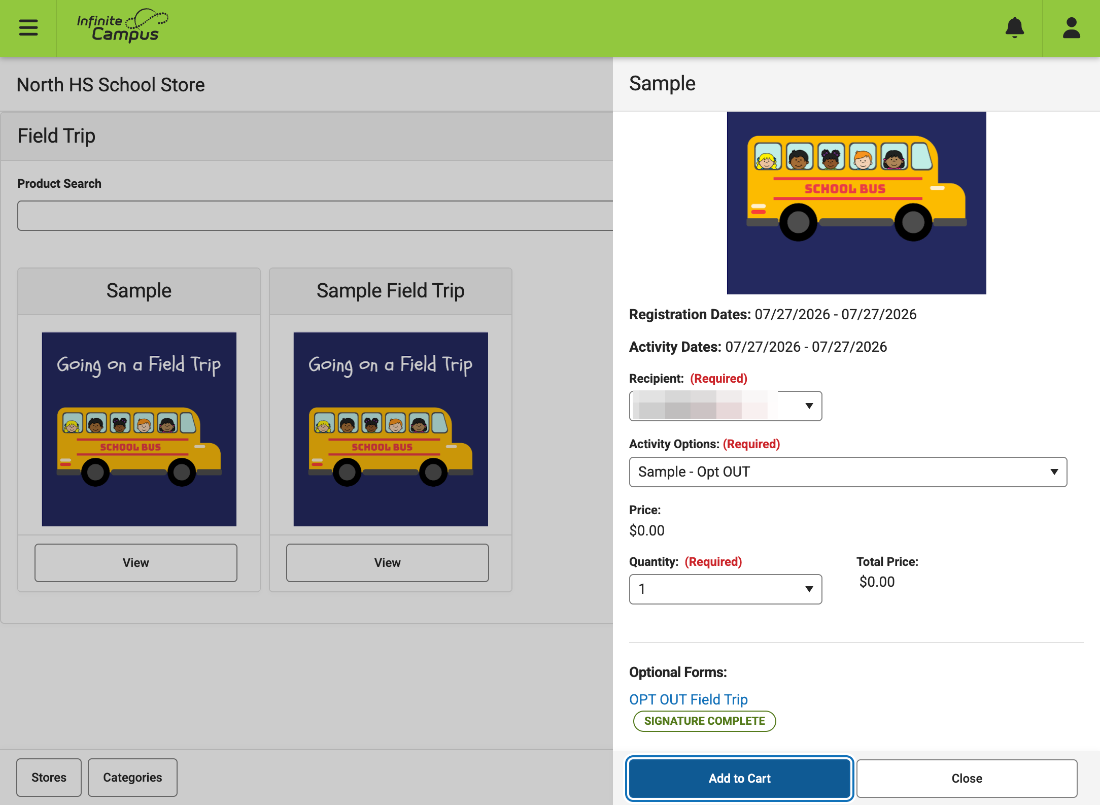 A. You will see your opt out form has been completed B. Click on Add to Cart