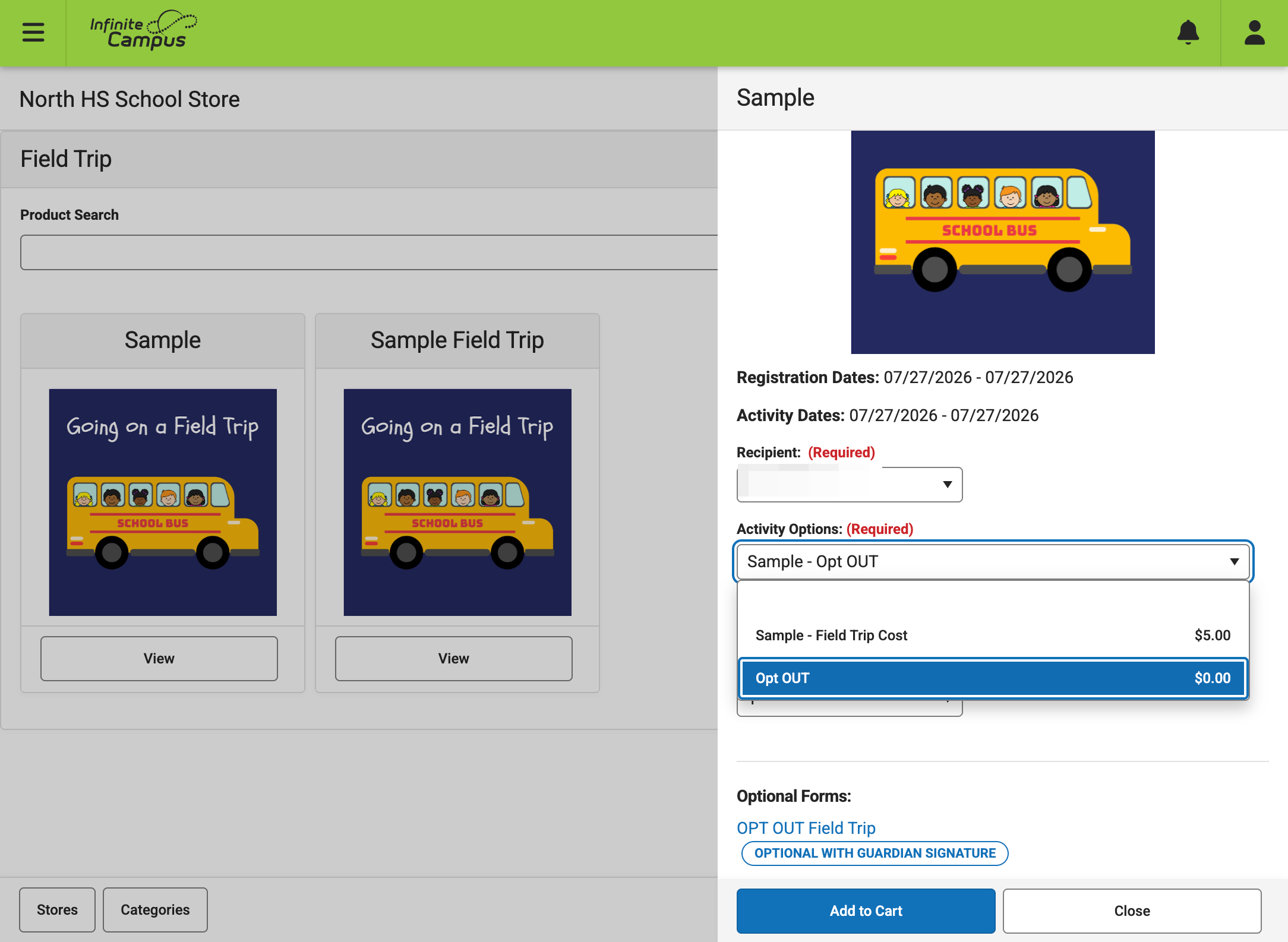 A. Click on Activity Options: If Opting Out B. Select Opt OUT
