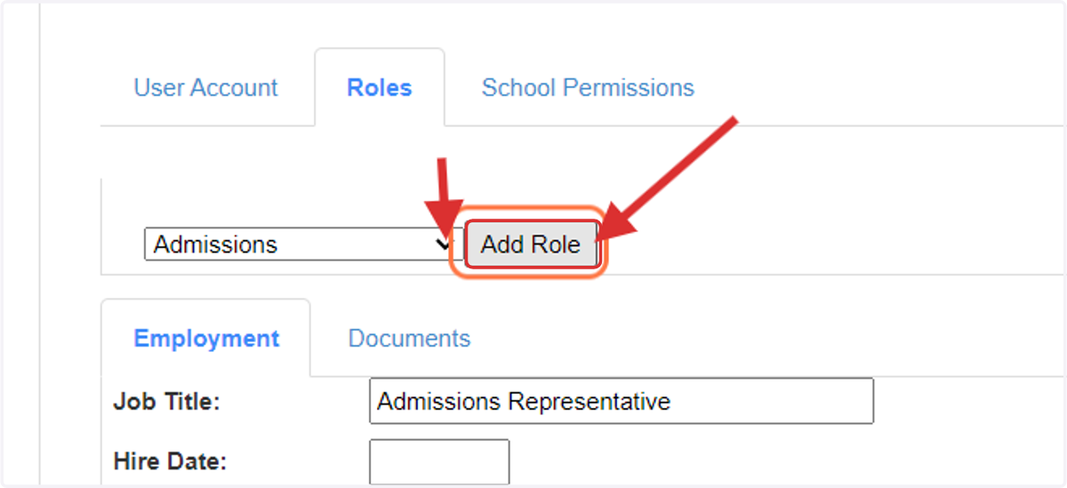 Use the drop down arrow to choose employee roles. Then click Add Role.