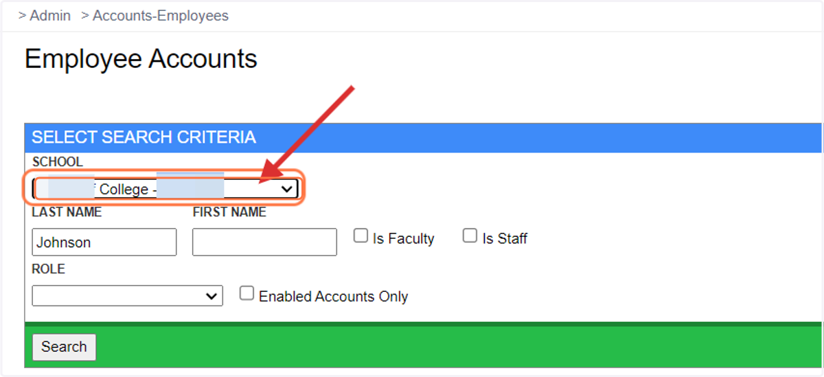 Click on your campus name.
