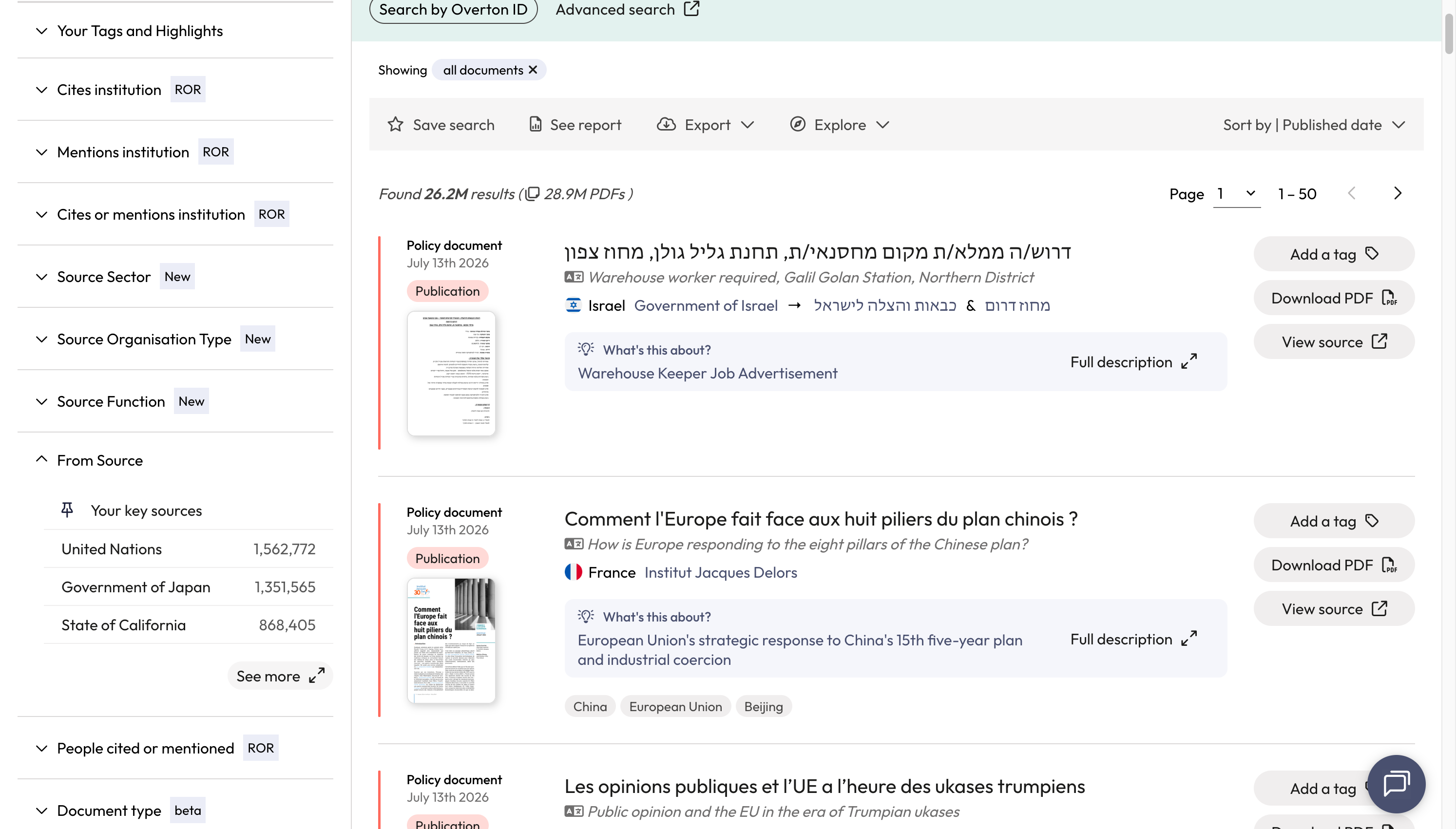 A. Click on 'From Source' filter to expand. B. Click on 'See more' to search for a policy source.