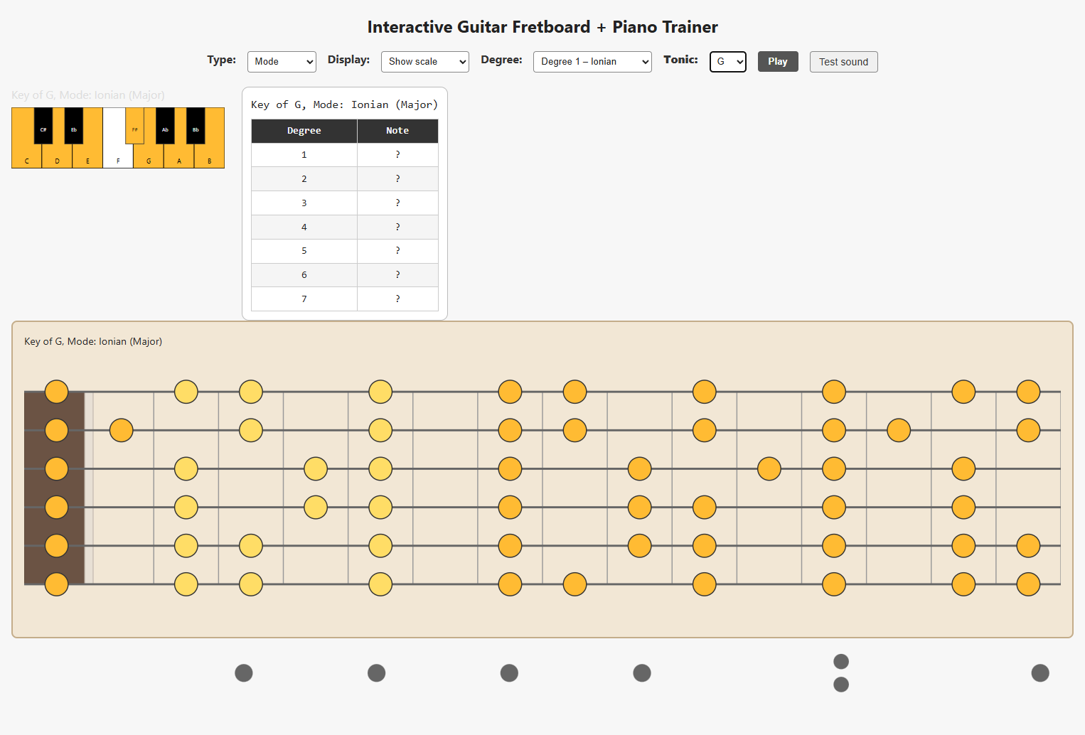 Clicking Play will light-up the tones which correspond to the selected mode