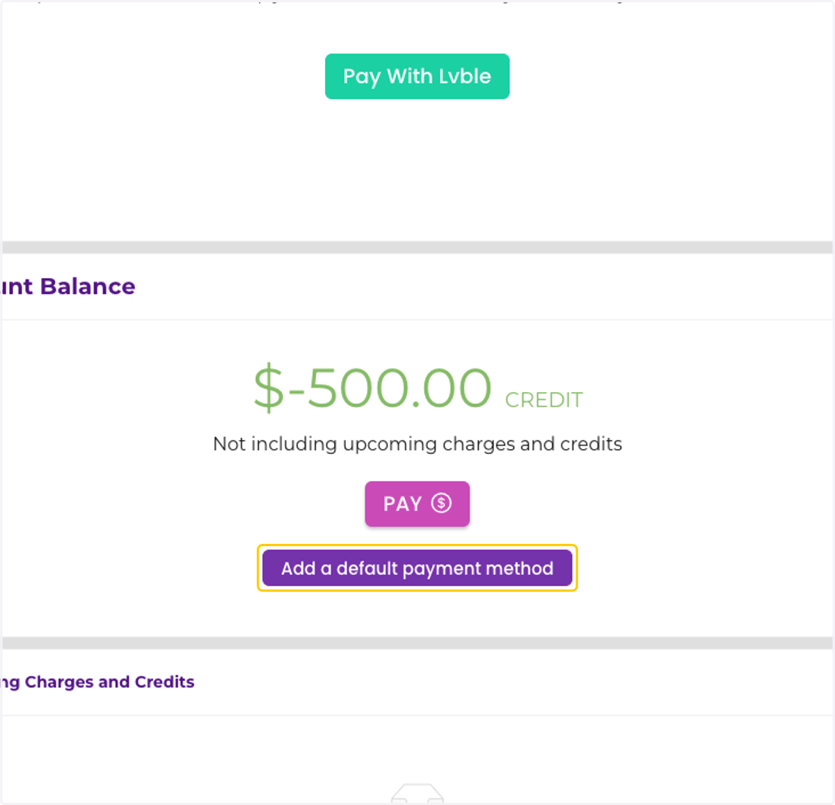 Click on Add a default payment method