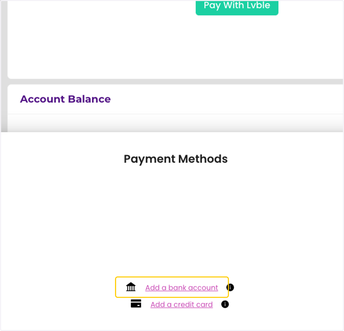 Click on Add a bank account