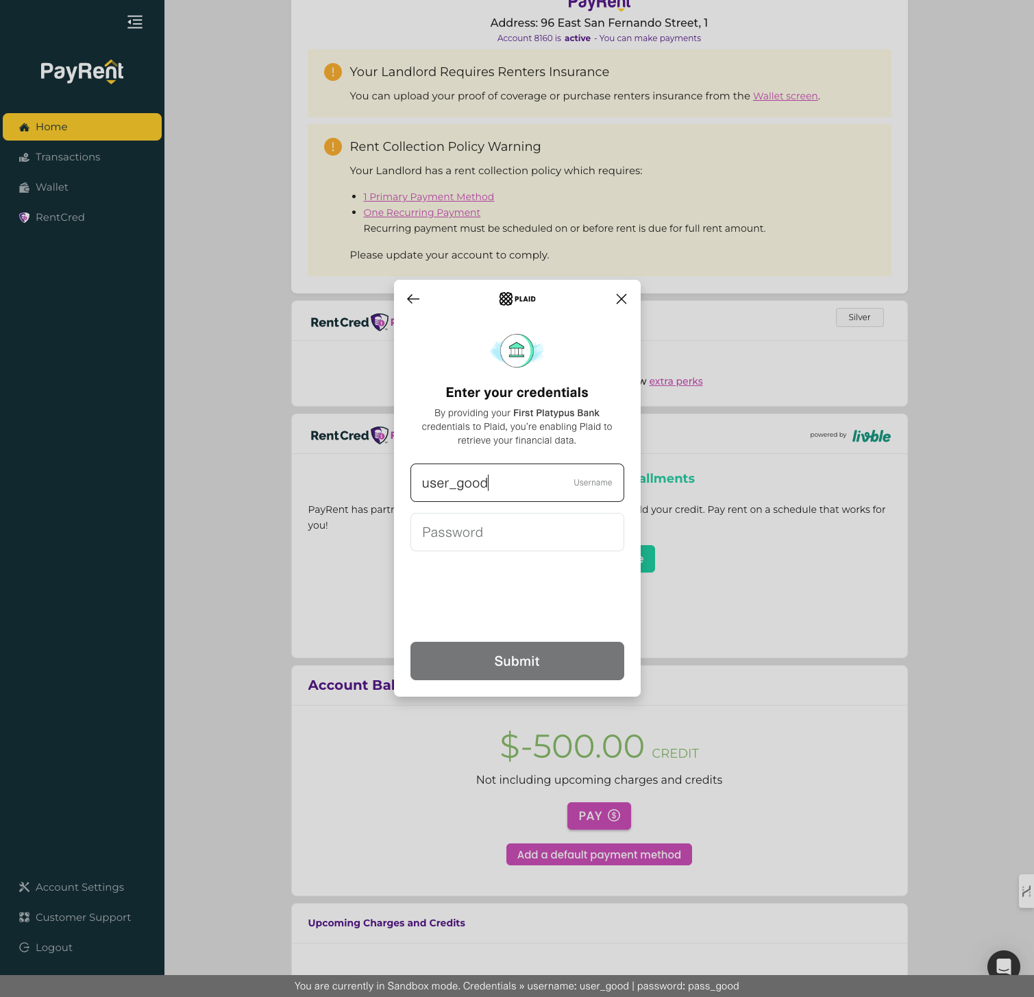 Enter your username and password