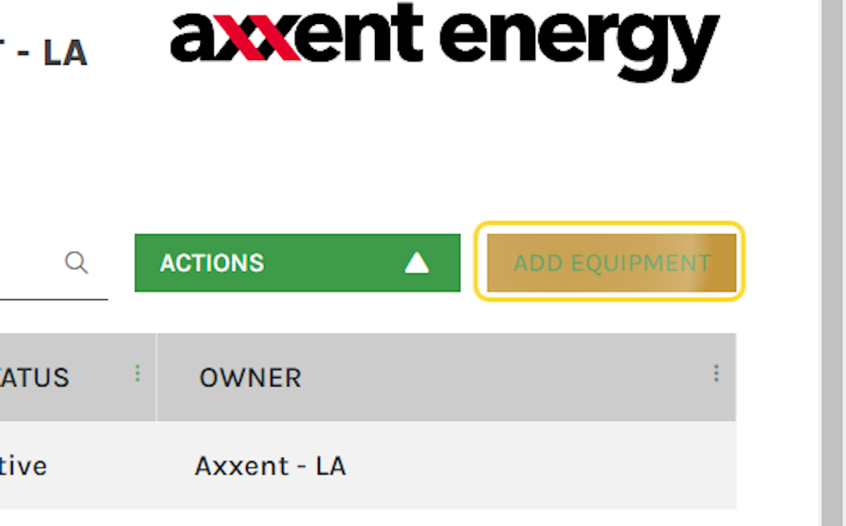 Once the list page for Equipment loads, click on ADD EQUIPMENT