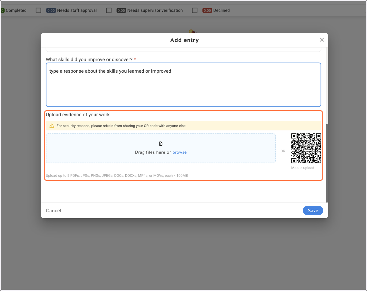 Optional: Upload evidence of your work