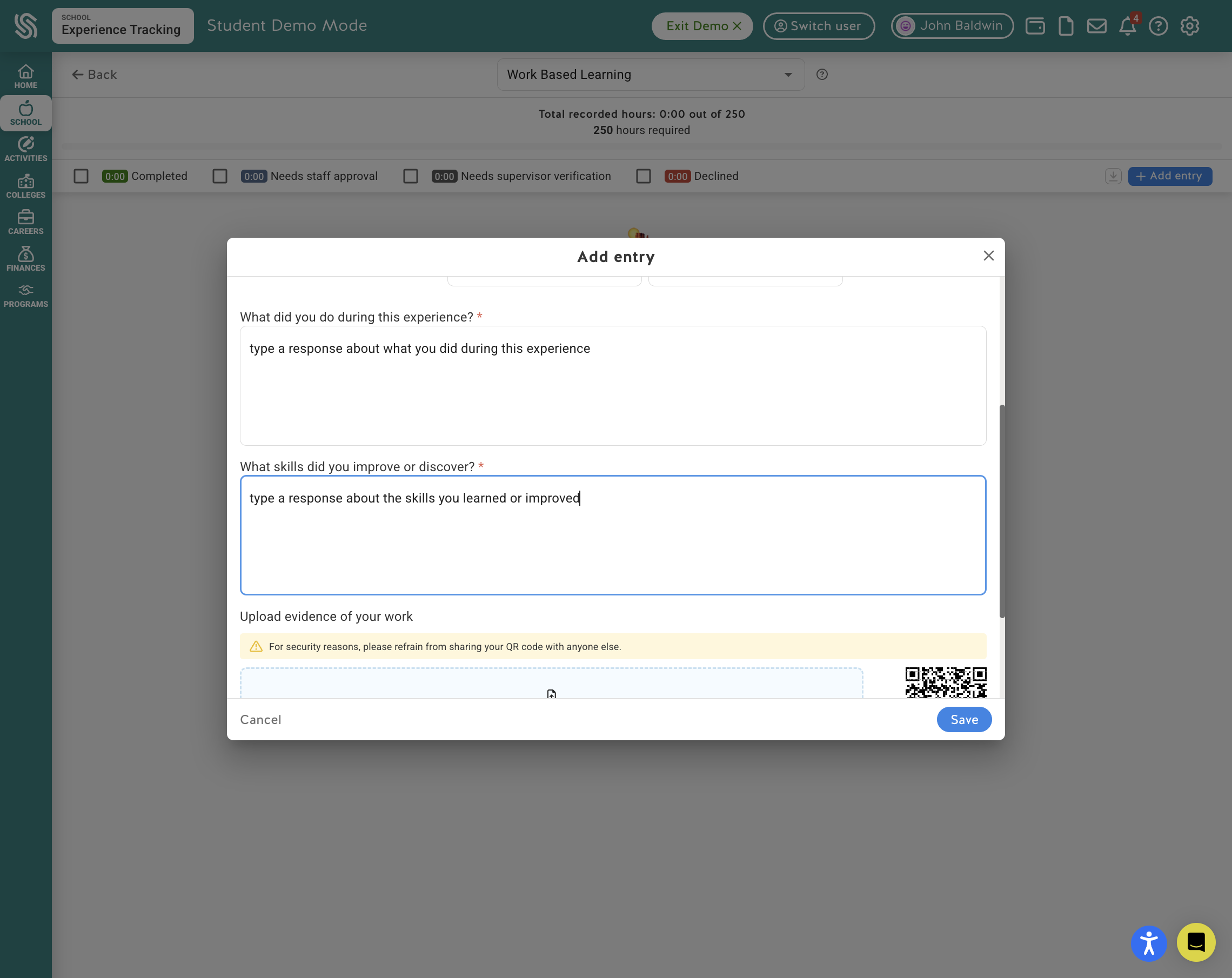 Provide information about the skills you learned or improved
