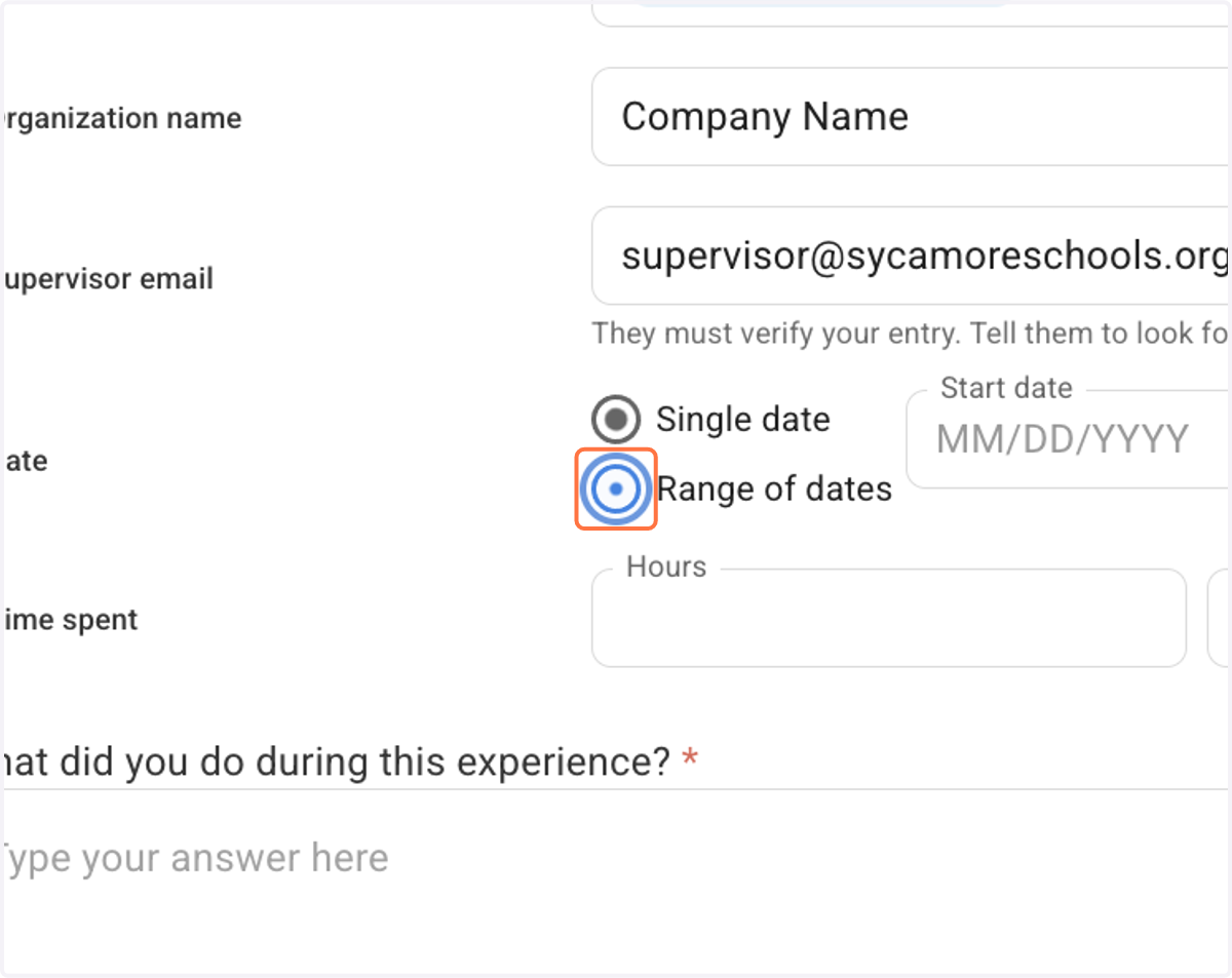 Select a Single date or Range of dates
