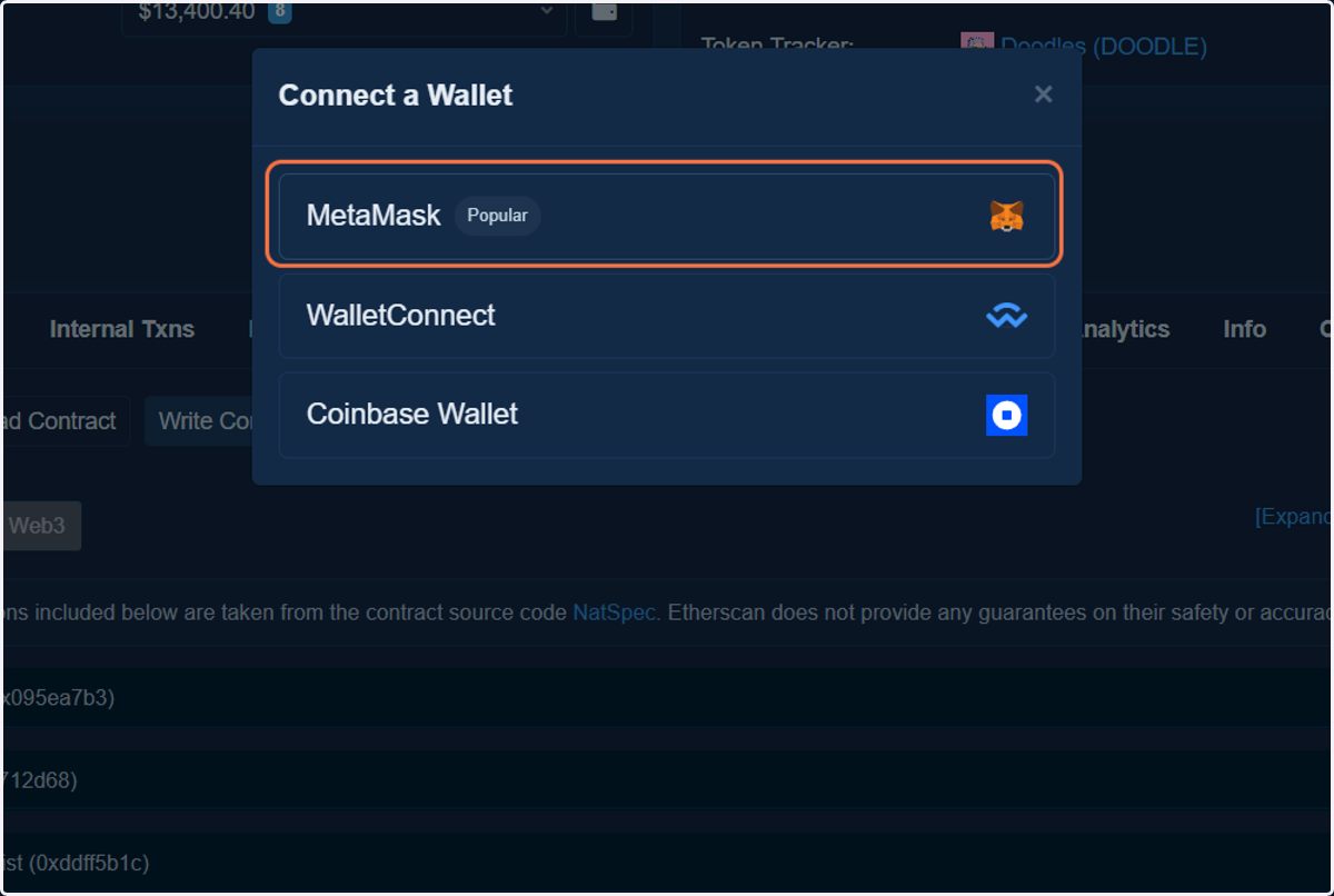 Click on MetaMask and connect your wallet