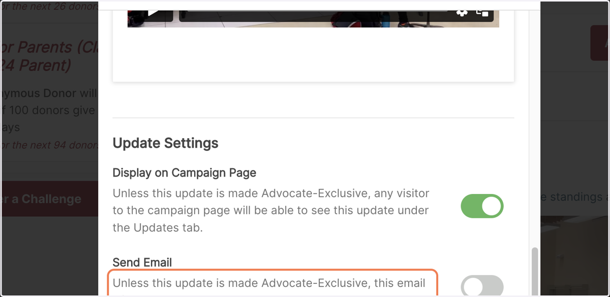 Uncheck Send update via email toggle