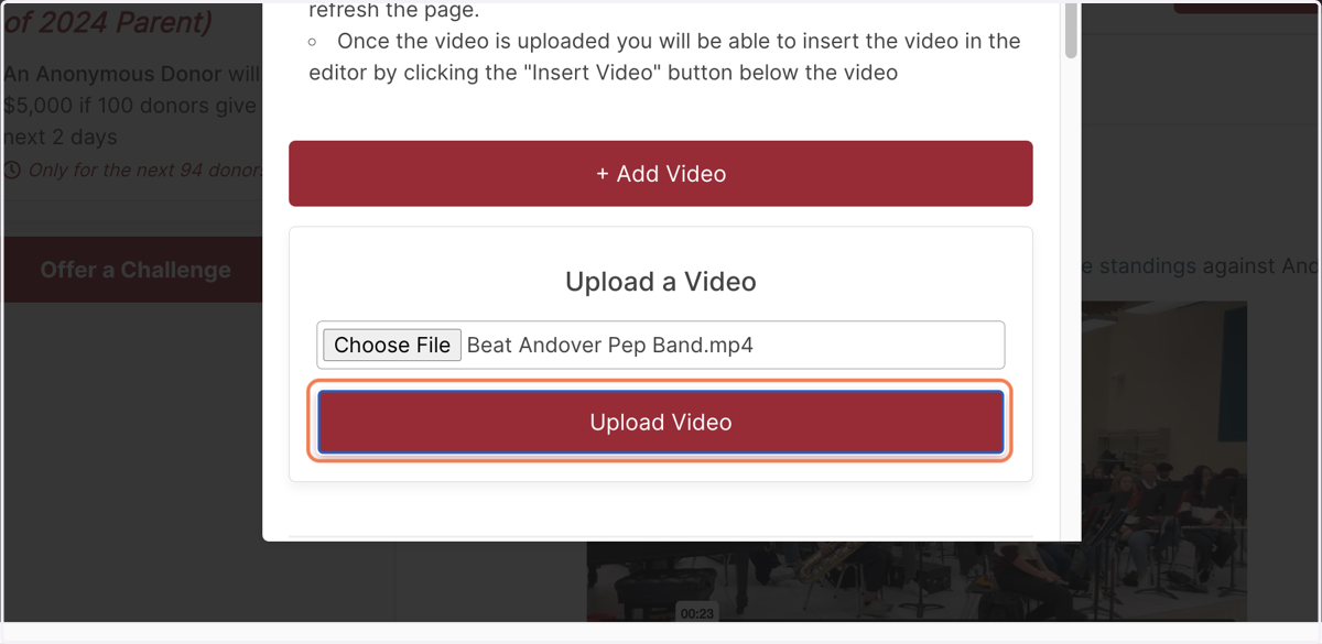 Click on Upload Video