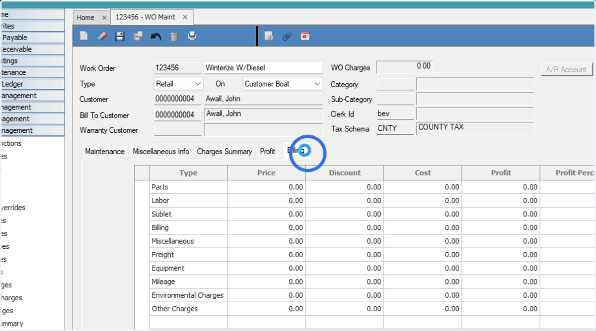 Review the Billing tab