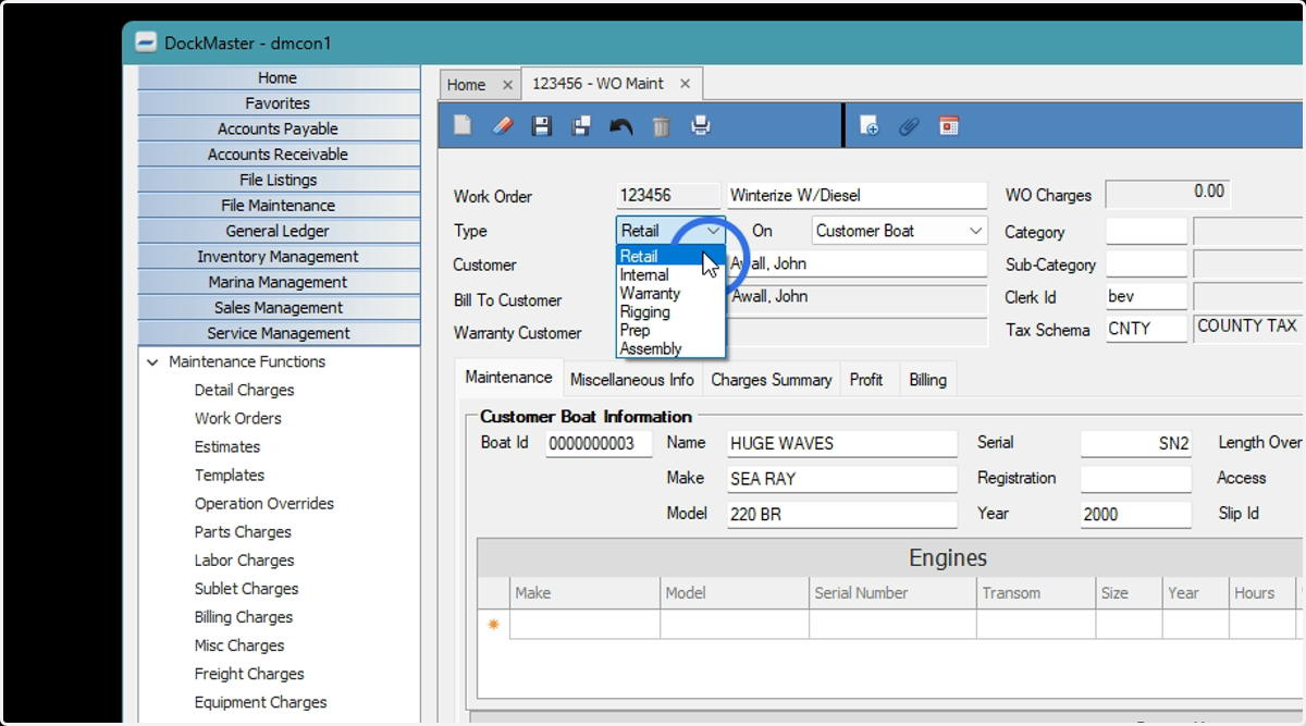 Select the Type of Work Order