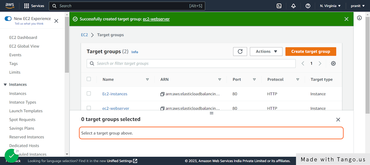 Click on 0 target groups selected…