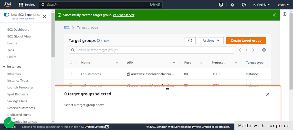 Click on 0 target groups selected…