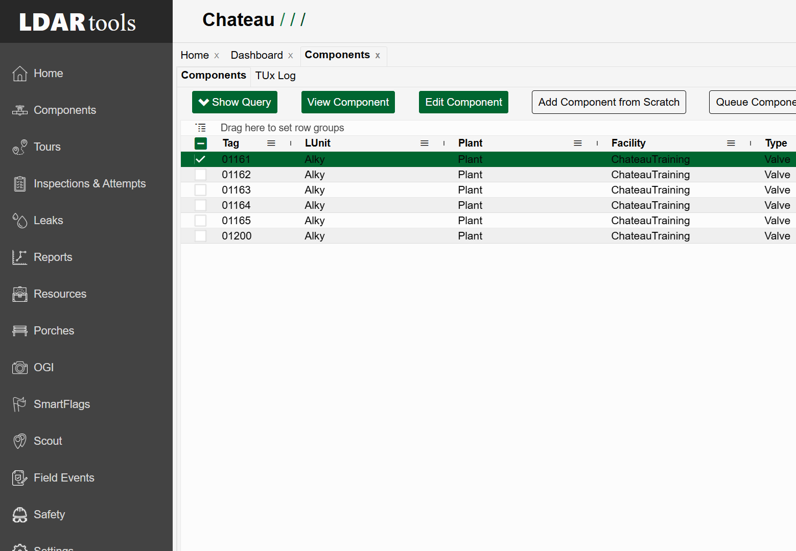 Select the row with the component that best matches the one you are about to add.