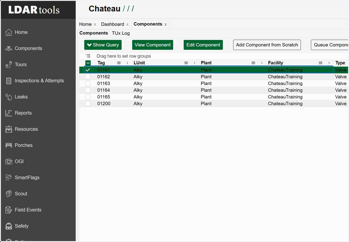 Select the row with the component that best matches the one you are about to add.