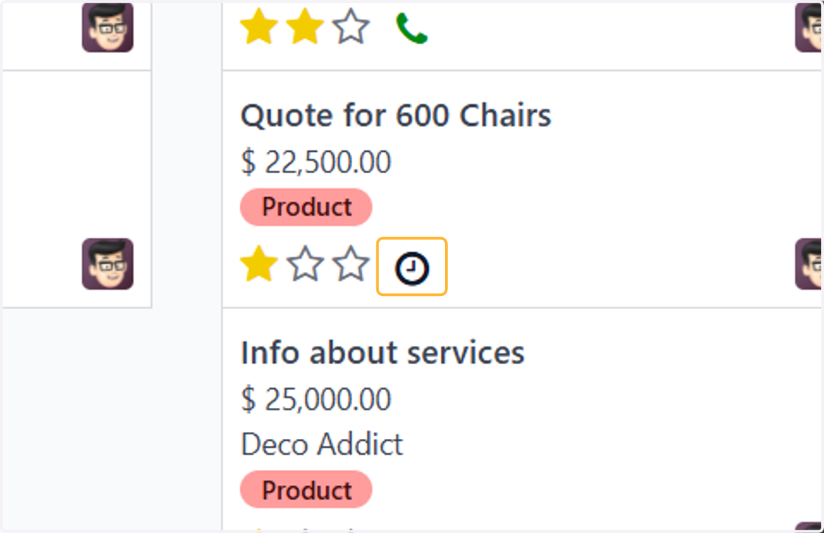 Click on clock icon on any opportunity to schedule an activity