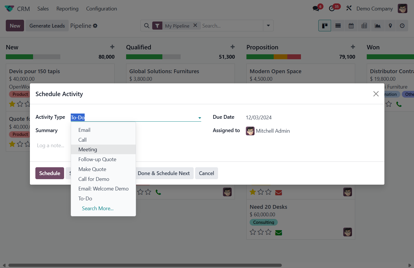 Choose activity type