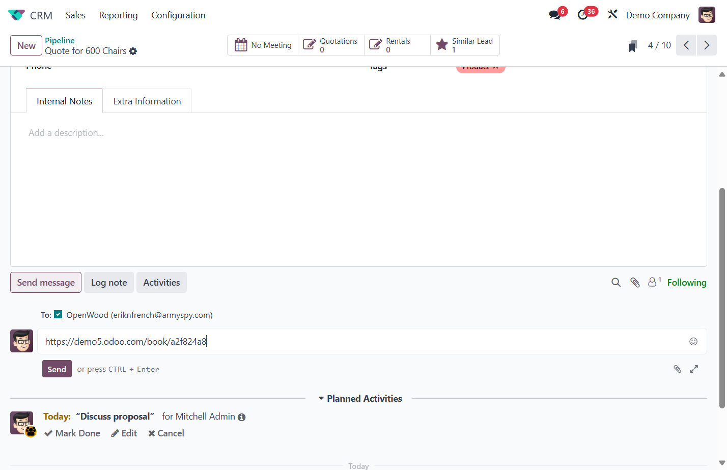 Paste the link in message. You can send it to your client by adding them as followers