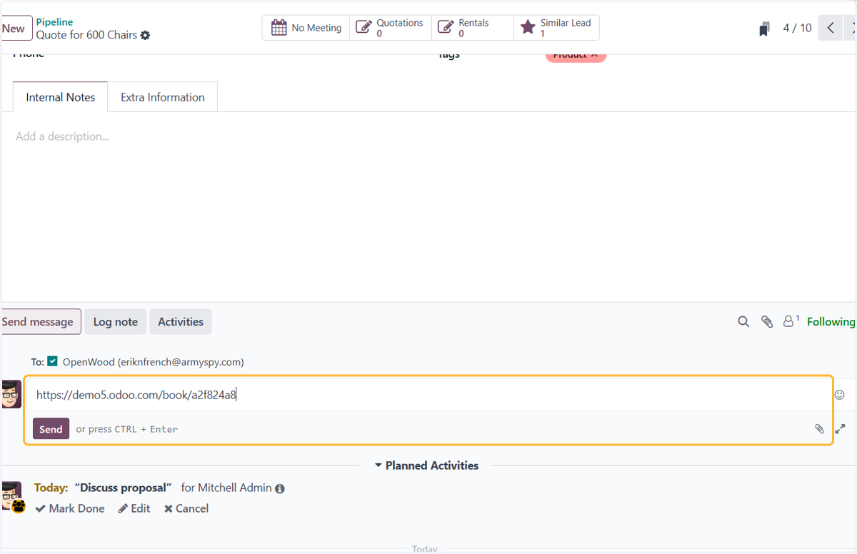 Paste the link in message. You can send it to your client by adding them as followers