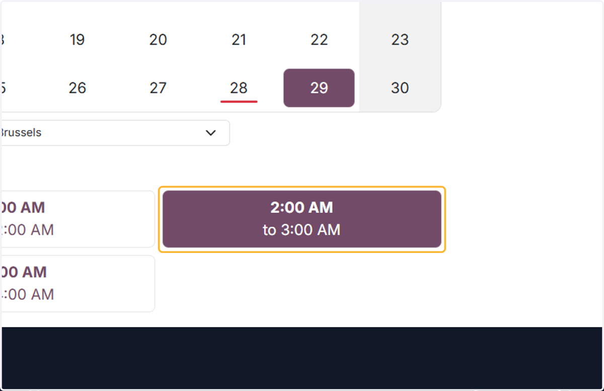 Your client will receive a link in email. By clicking the link, they get to view calendar and select any slot that was set by you in previous step