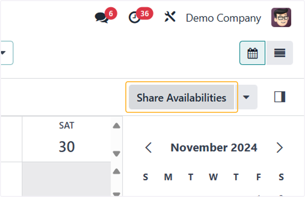 Click on Share Availabilities to view your available time