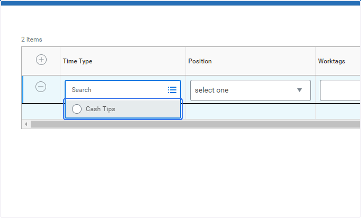Click on Cash Tips radio button