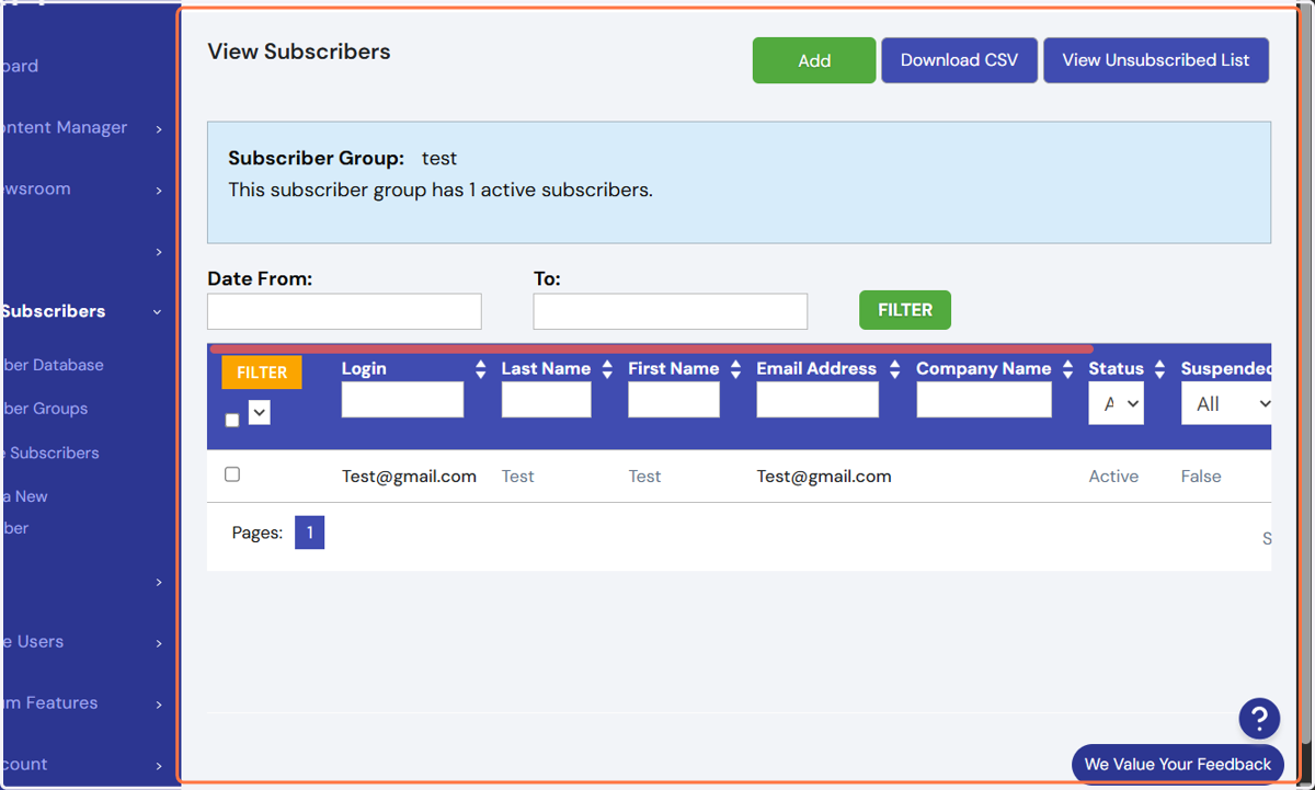Once you save, you’ll be taken back to the subscriber group’s page.