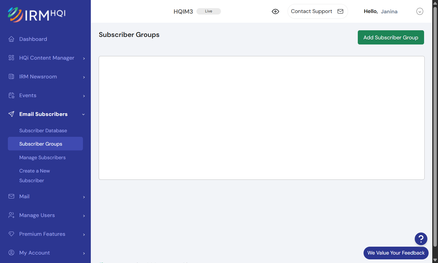 In the following page, click the “Add Subscriber Group” button at the top of the page.