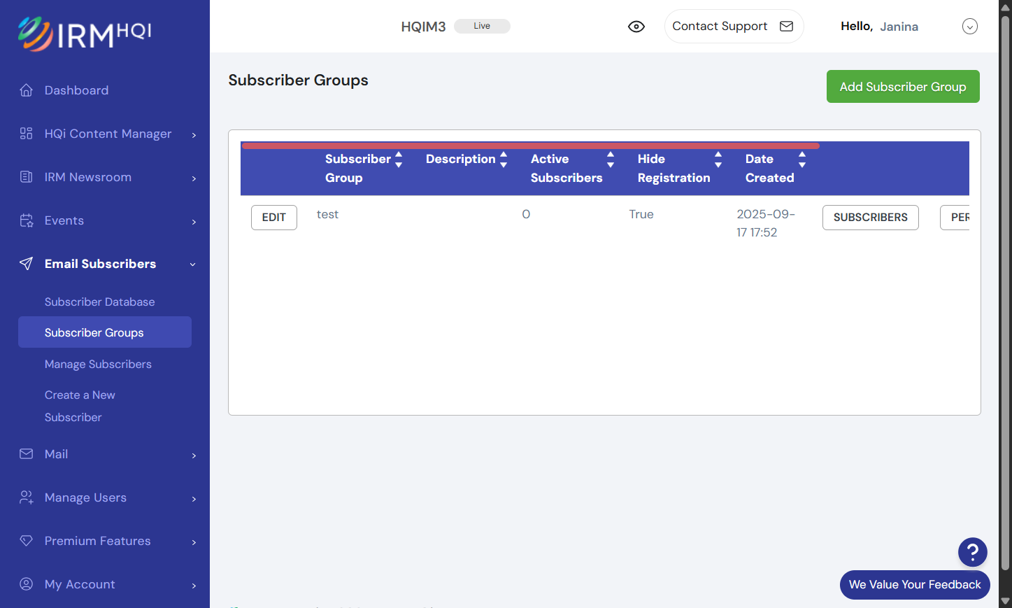 To add subscriber to your group, click on Subscriber Group…