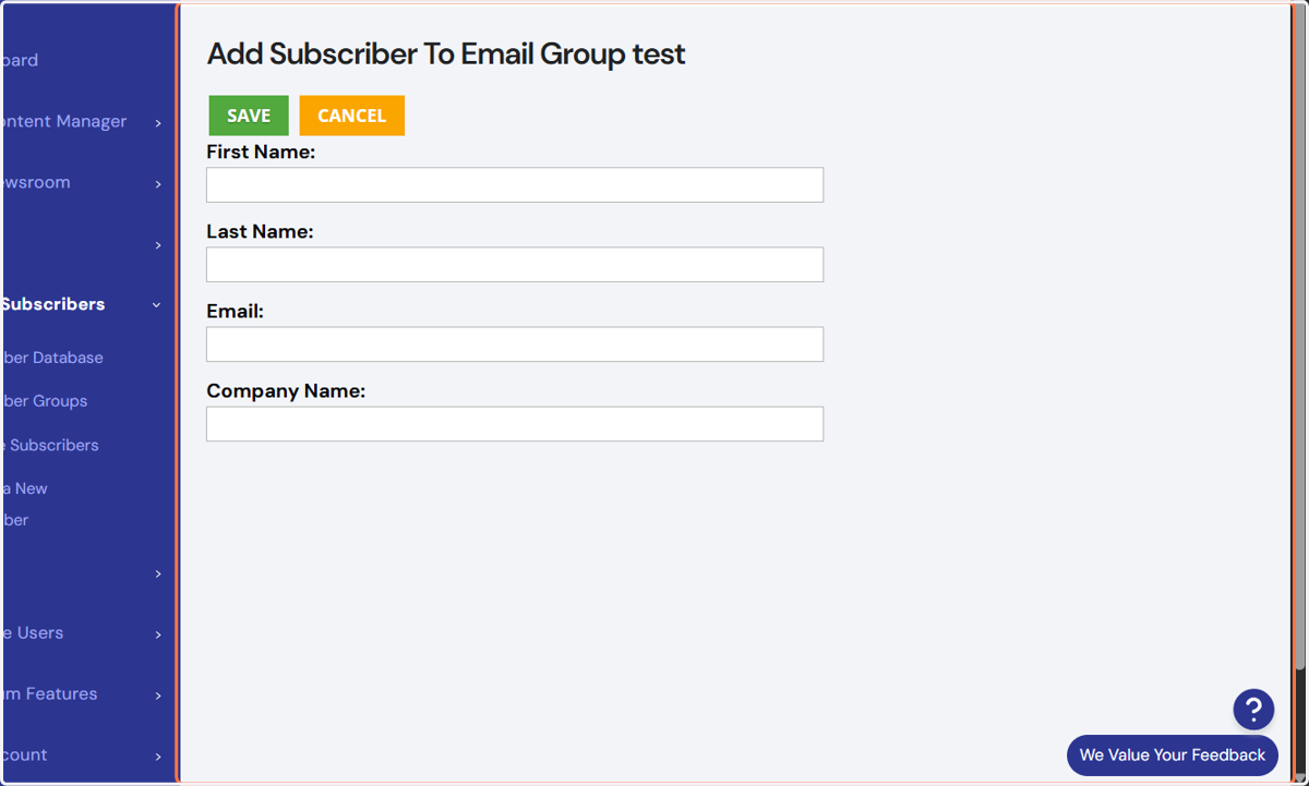 Fill in the fields of the subscribers