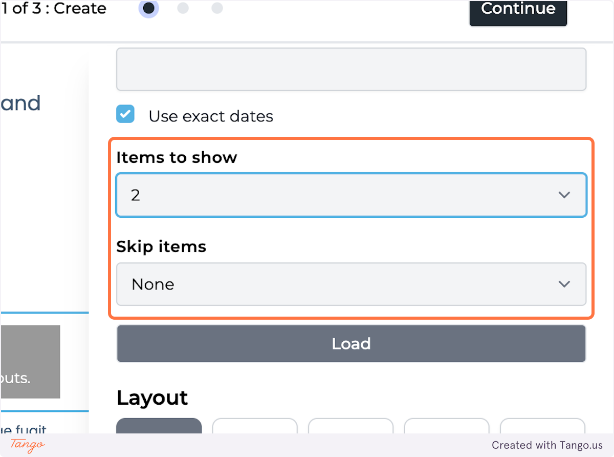 Select how many items to show in feed and/or how many items to skip