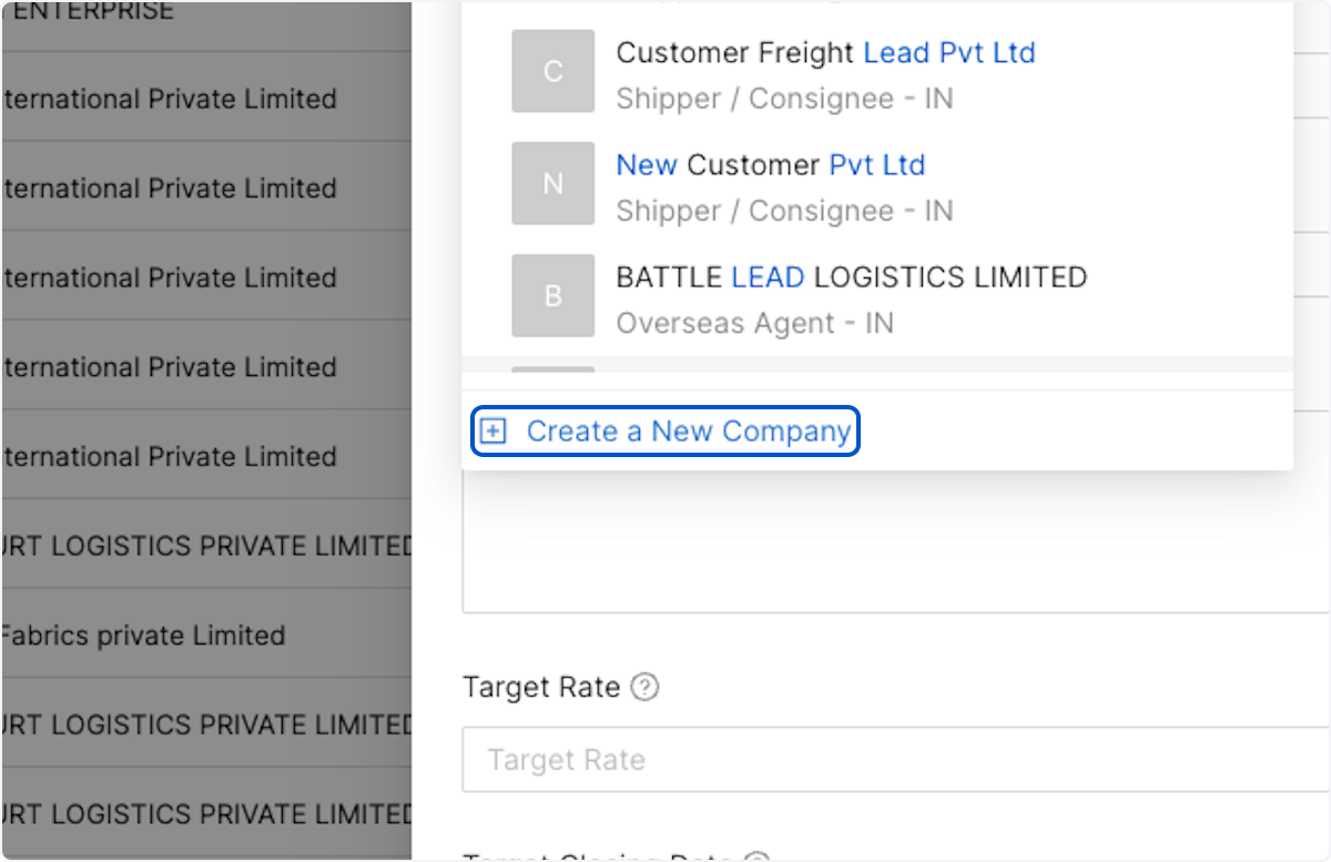 You may not find them in this drop down list. Click on Create a New Company at the end of the drop down