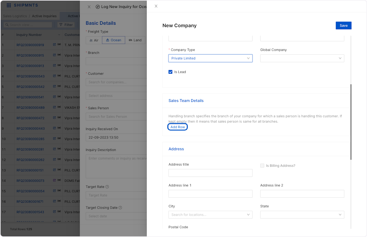 Unlike existing customers Sales Person may not be connected to this new lead, add row under Sales Team Details is a great place to indicate that. 