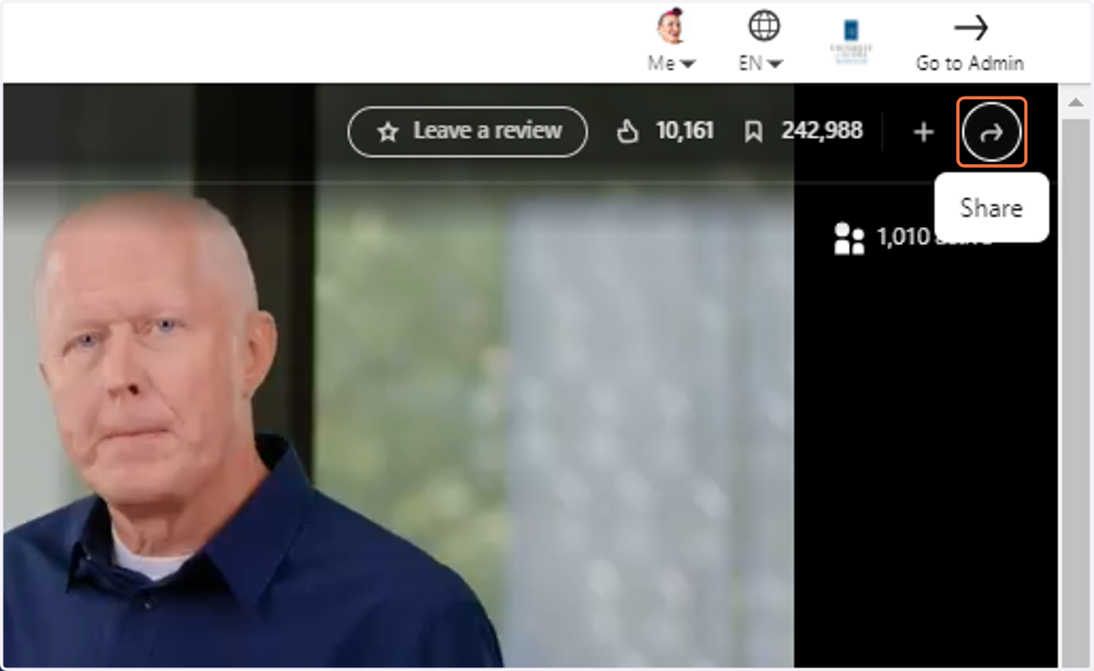 Click on the Share arrow in the upper right corner of the video
