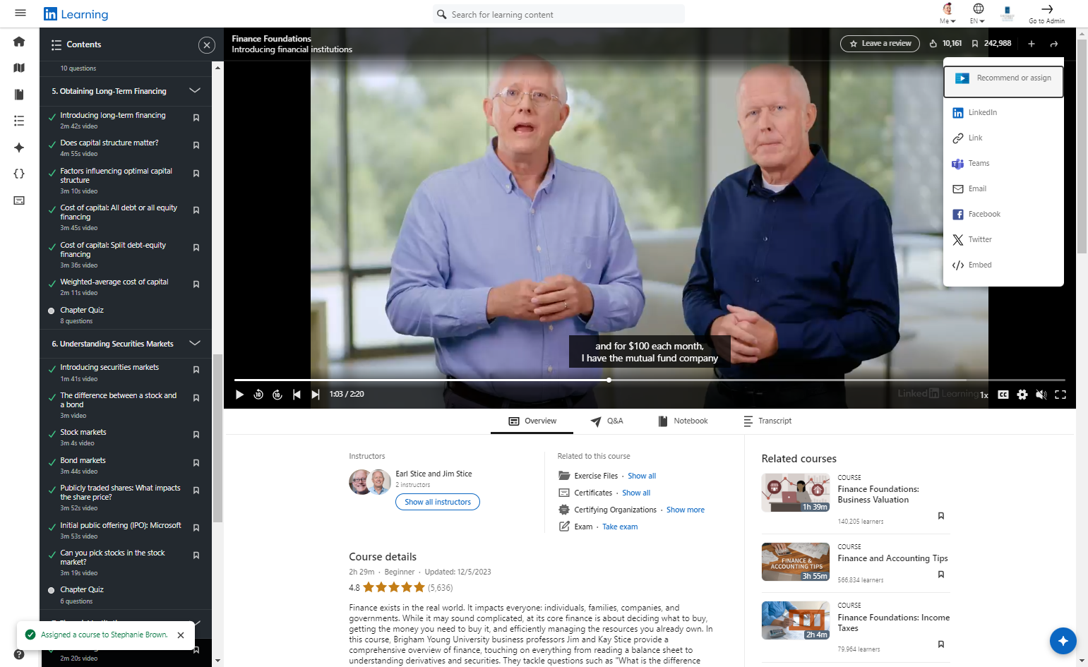 Click on Recommend or assign from the dropdown menu