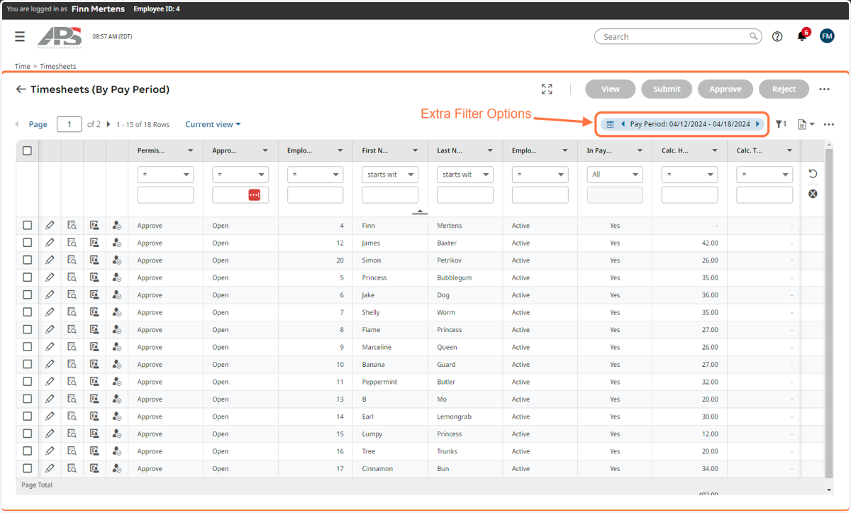 Timesheets By Pay Period Report View