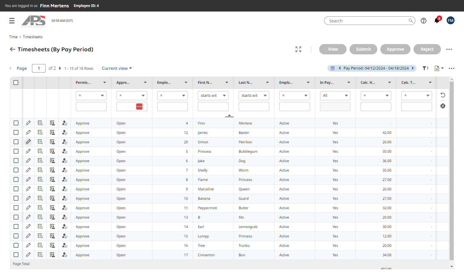 View Employee Timesheet