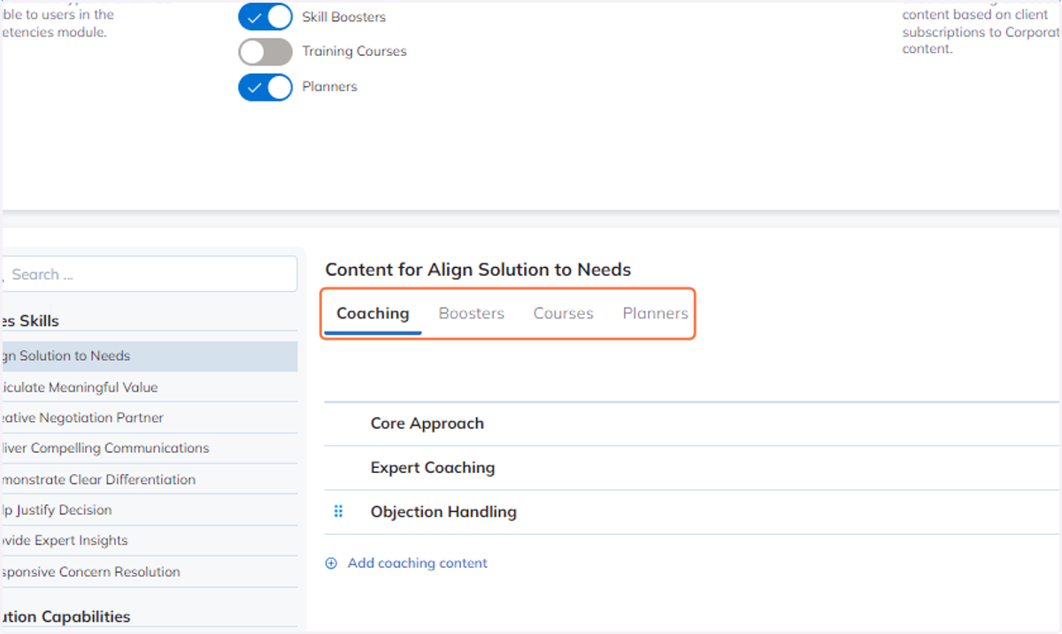 Select which category to create or edit content for