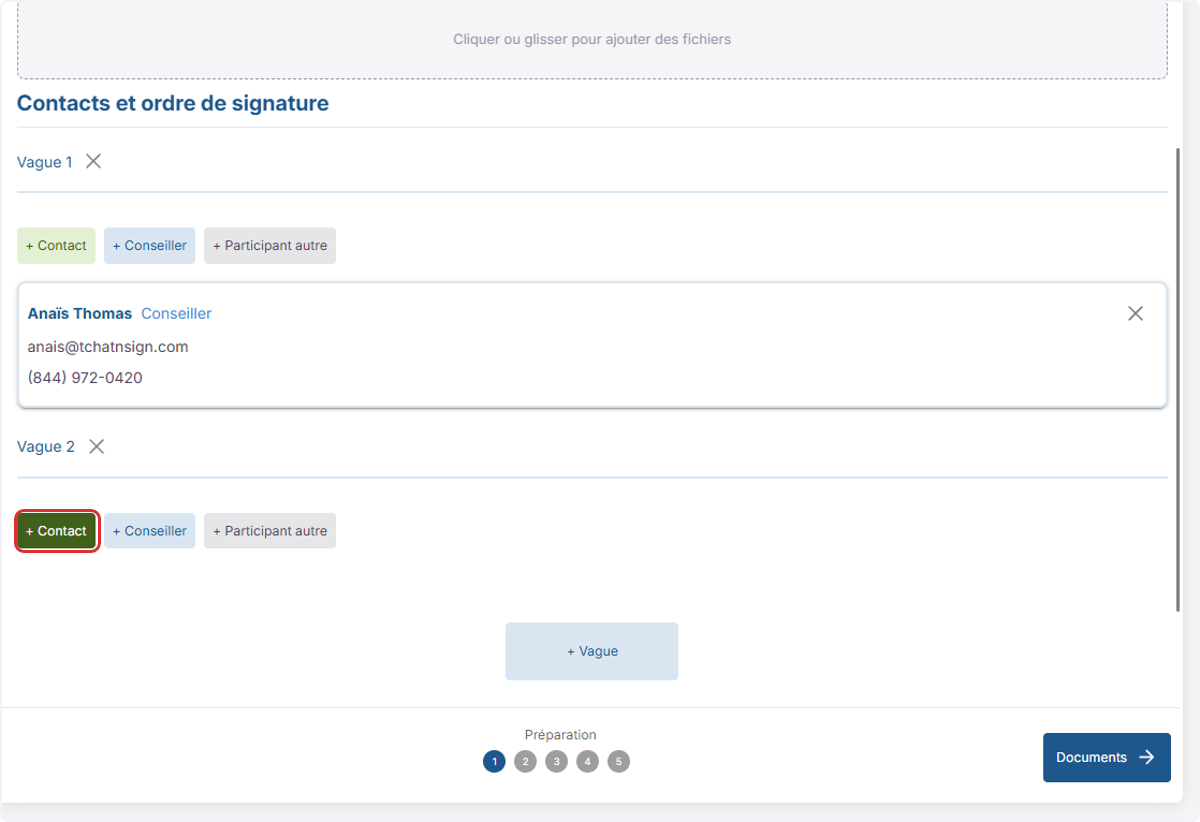 Cliquez sur + Contact pour ajouter vos clients.