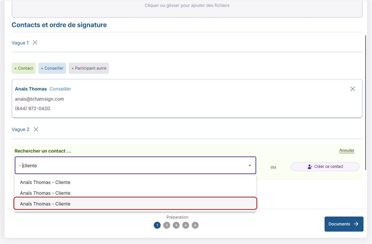 Rechercher le nom du contact de votre base de donnée Équisoft.