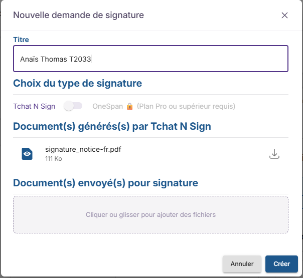 Entrez le titre de votre nouvelle demande de signature.